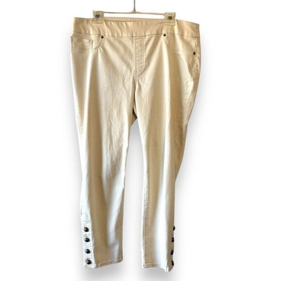 Chico's Denim Button Hem Pull On Ankle Jeggings Jeans Cream 12R - Picture 1 of 9